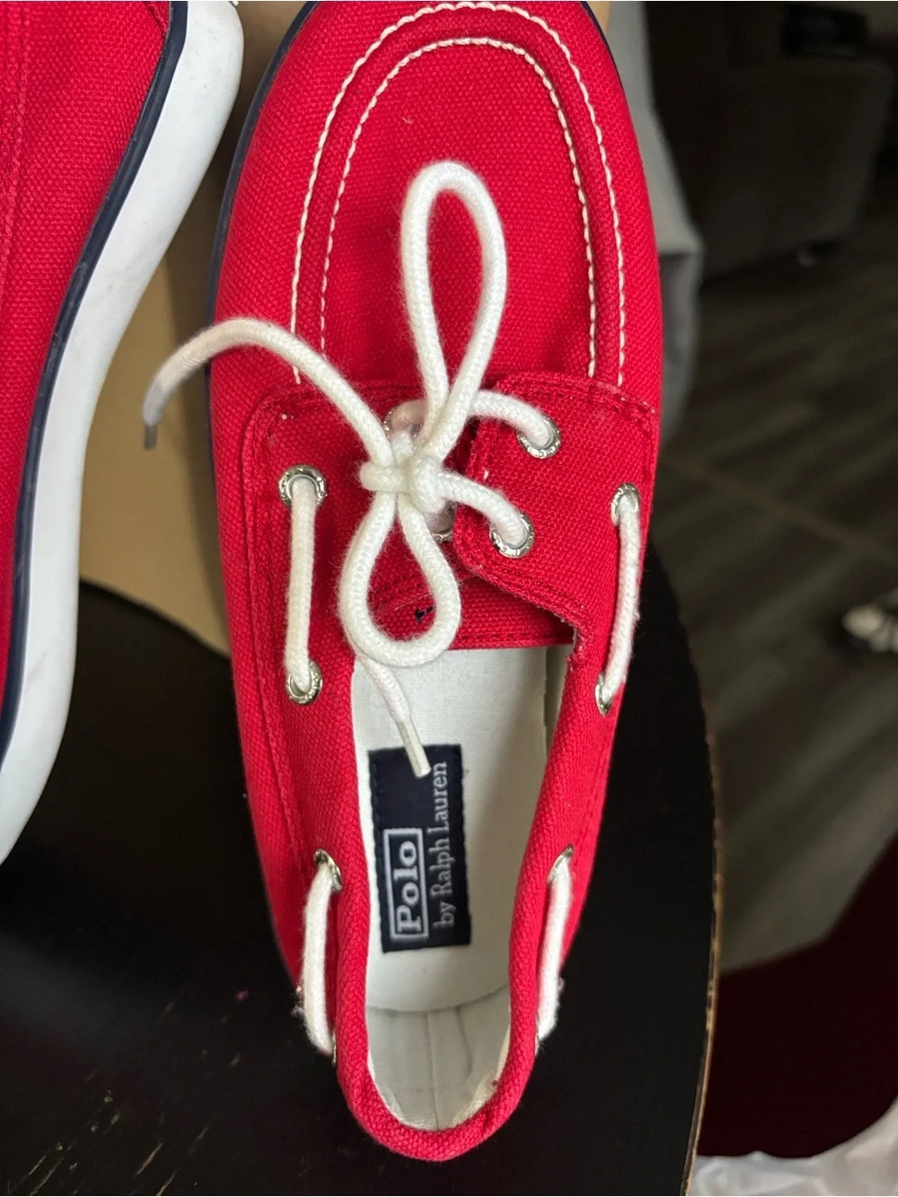 Polo by Ralph Lauren Kids Red Canvas Moccasins with White Laces